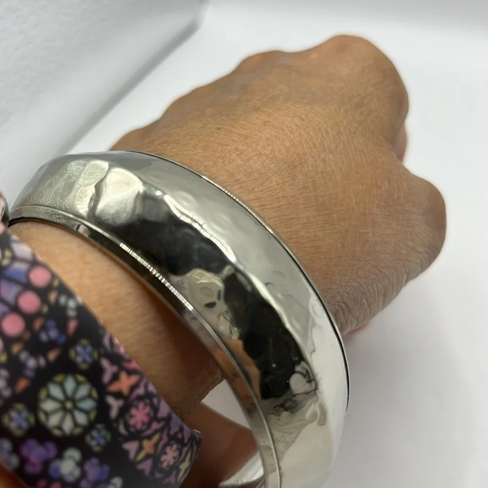 Silver Tone Hammered Design Classic Metal Bangle 2 1/2”